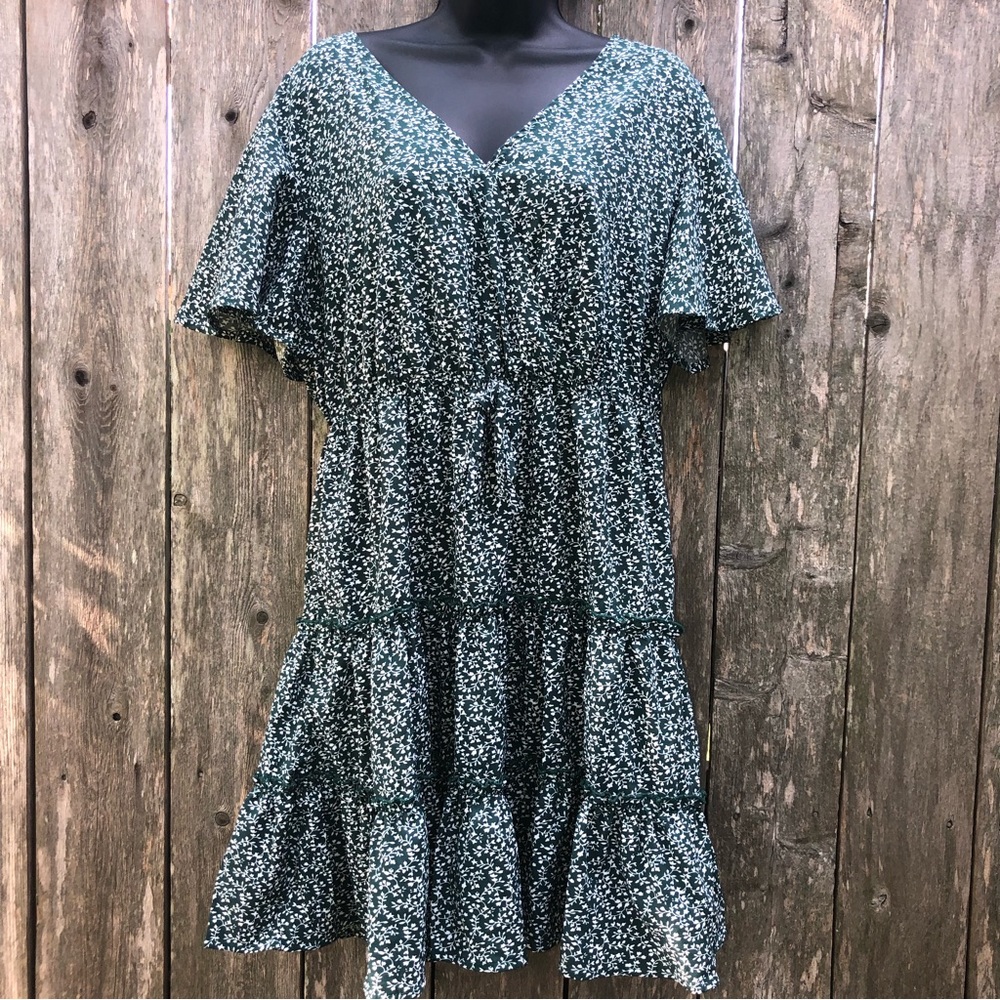 Flower Print Green Dress